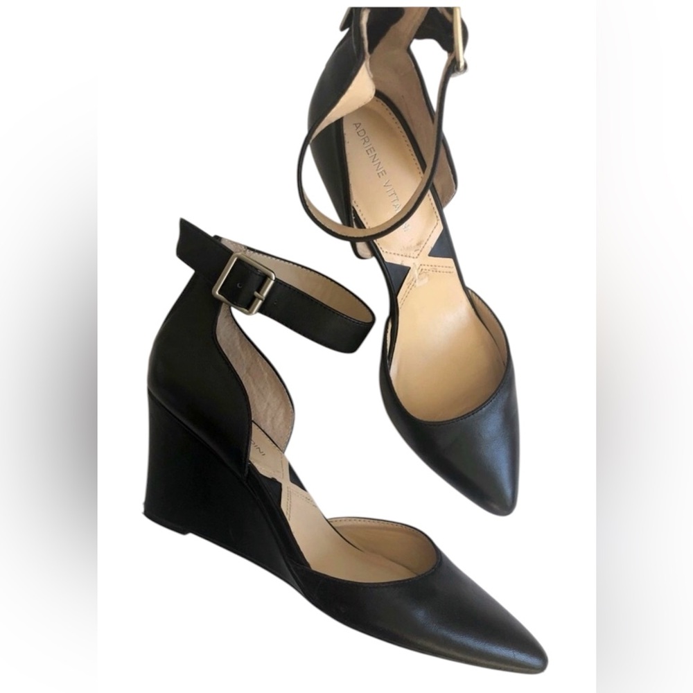 Adrienne Vittadini Leather Wedge Ankle Strap Shoes Women’s Size 7 1/2